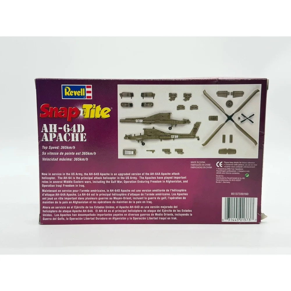 1:100 Scale Revell #85-1373 AH-64D Apache Helicopter SnapTite Plastic Model‎ Kit